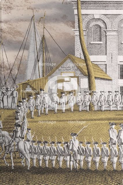 Cadets Formed into Line in front of the 'Zeerecht' Building on the Slijpsteenmarkt, Amsterdam, 1796. Creator: Jonas Zeuner.