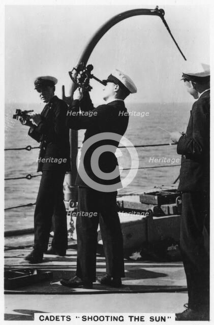 Cadets 'shooting the sun', Royal Navy College, 1937. Artist: Unknown