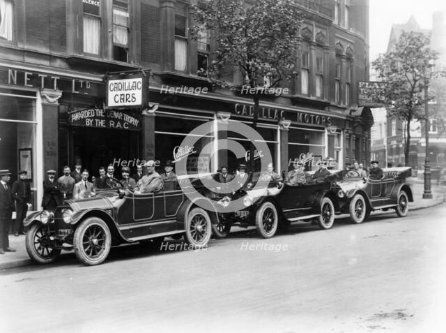 Cadillac cars preparing to start on the Austrian Alpine Trial, 1914. Artist: Unknown