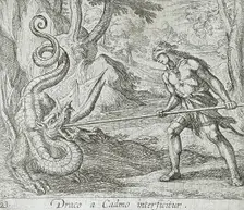 Cadmus Killing the Serpent, published 1606. Creators: Antonio Tempesta, Wilhelm Janson