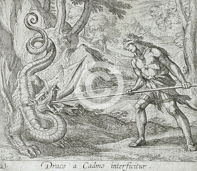 Cadmus Killing the Serpent, published 1606. Creators: Antonio Tempesta, Wilhelm Janson.