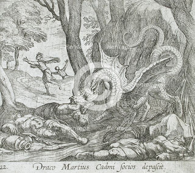 Cadmus's Men Killed by the Serpent, published 1606. Creators: Antonio Tempesta, Wilhelm Janson.