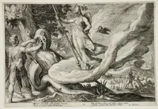 Cadmus Sows the Dragon's Teeth Which Turn into Armed Men, published 1615. Creator: Hendrik Goltzius