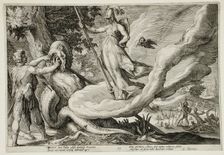 Cadmus Sows the Dragon's Teeth Which Turn into Armed Men, published 1615. Creator: Hendrik Goltzius