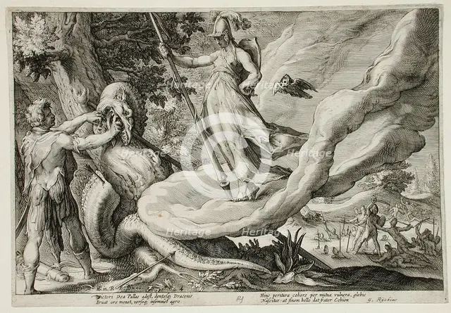 Cadmus Sows the Dragon's Teeth Which Turn into Armed Men, published 1615. Creator: Hendrik Goltzius.