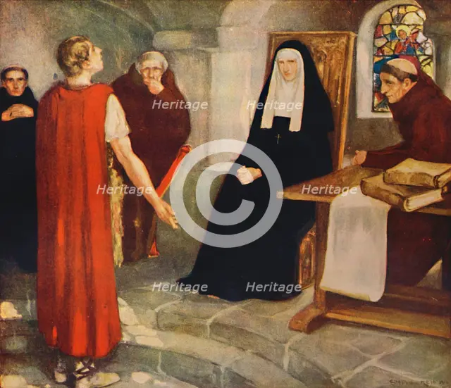 'Caedmon before Saint Hilda', 1912. Artist: Unknown.