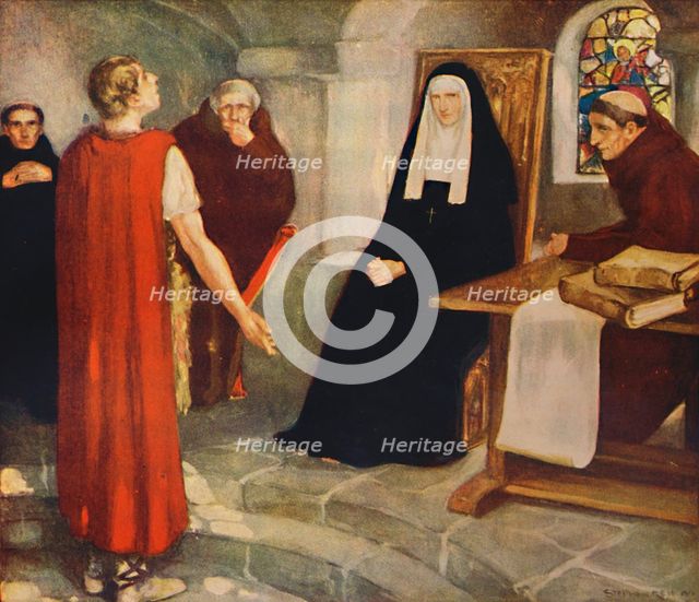 'Caedmon before Saint Hilda', 1912. Artist: Unknown.