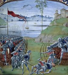 Caesar and Pompey fighting the Gauls, 1473. Creator: Master of the London Wavrin