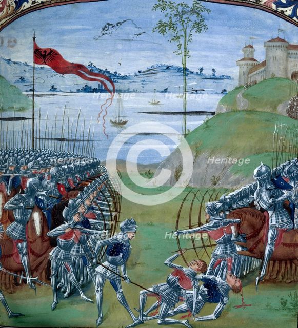 Caesar and Pompey fighting the Gauls, 1473.  Creator: Master of the London Wavrin.