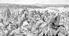 Caesar's army on a battle across the Thames, 54 BC. Creator: Derek Lucas