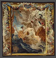 Caesar Throws Himself into the Sea from The Story of Caesar and Cleopatra, Flanders, c. 1680. Creator: Willem van Leefdael