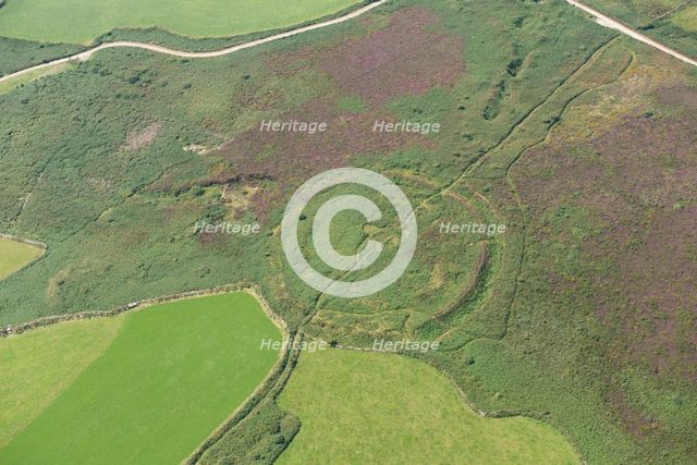 Caer Bran Iron Age multivallate hillfort earthwork, near Sancreed, Cornwall, 2016. Creator: Damian Grady.