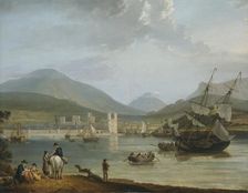 Caernarvon Castle and bay c1780-1810. Artist: Nicholas Pocock