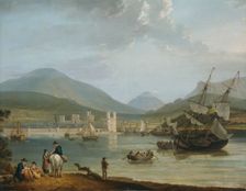 Caernarvon Castle and bay c1780-1810. Creator: Nicholas Pocock