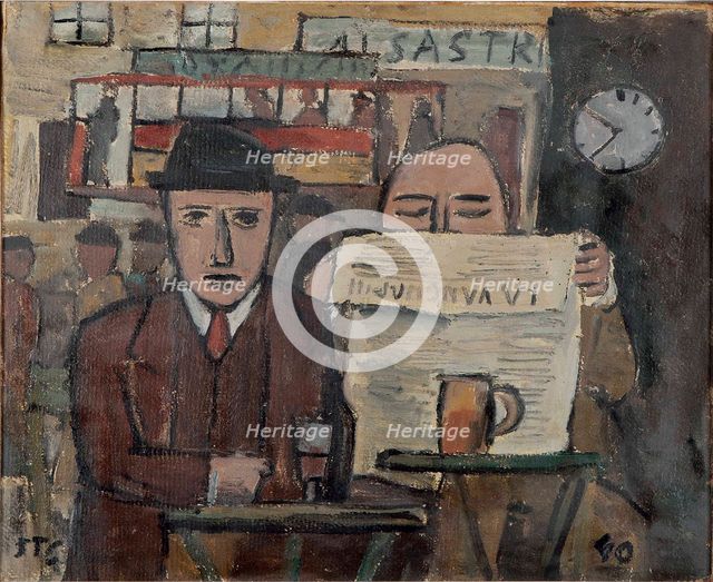 Café with man reading, 1940. Creator: Torres-García, Joaquín (1874-1949).