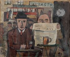 Café with man reading, 1940. Creator: Torres-García, Joaquín (1874-1949)