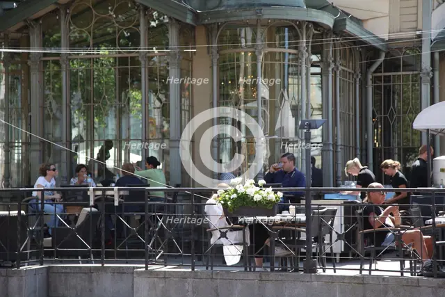 Cafe in Esplanadi Park, Helsinki, Finland, 2011. Creator: Sheldon Marshall.