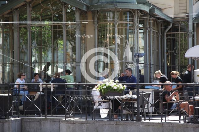 Cafe in Esplanadi Park, Helsinki, Finland, 2011. Creator: Sheldon Marshall.
