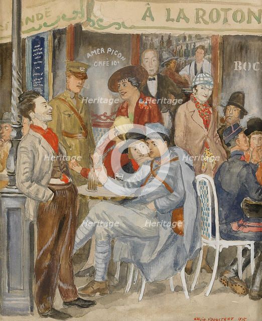 Café La Rotonde (Moise Kisling during the holidays), 1915. Creator: Fougstedt, Arvid (1888-1949).