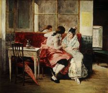 Café of early 19th century oil by Vicente Palmaroli