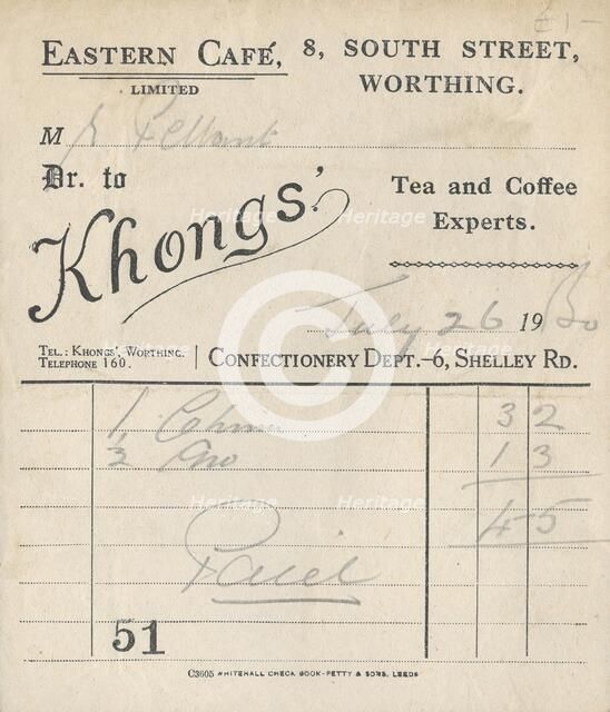 Cafe receipt, 1950. Creator: Unknown.