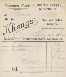 Cafe receipt, 1950. Creator: Unknown