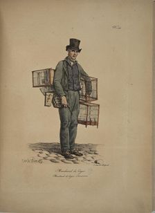 Cage merchant. From the Series "Cris de Paris" (The Cries of Paris), 1815. Creator: Vernet, Carle (1758-1836)