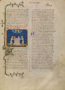 Cain and Abel Offering Gifts, about 1360-1370. Creator: Master of Jean de Mandeville