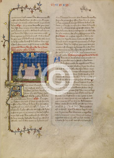 Cain and Abel Offering Gifts, about 1360-1370. Creator: Master of Jean de Mandeville.