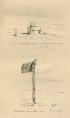 Cairn Left By The Norwegians, and Amundsen's South Pole Mark January 1912, (1913). Artist: Edward Wilson