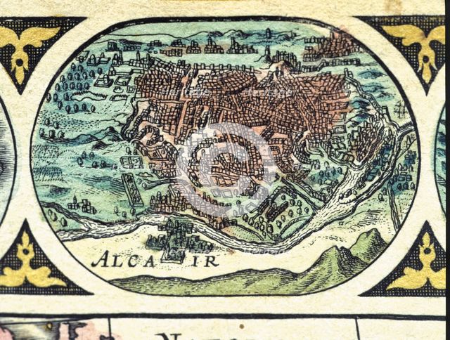 Cairo, colored engraving from the book 'Le Theatre du monde' or 'Nouvel Atlas', 1645, created, pr…