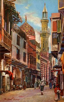 Cairo: Boulac Street and Mosque of Aboul-Ela c1918-c1939. Creator: Unknown