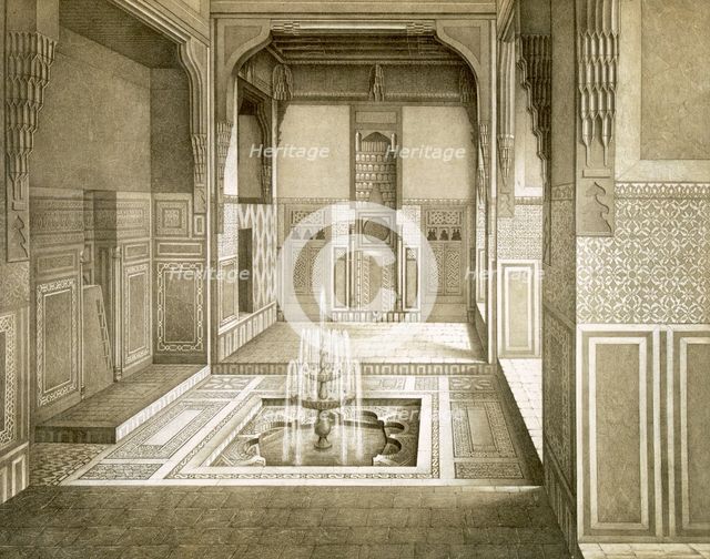 Cairo: Mandarah: Reception Room, ground floor, with pool and fountain, pub. 1877. Creator: Emile Prisse d'Avennes (1807-79).