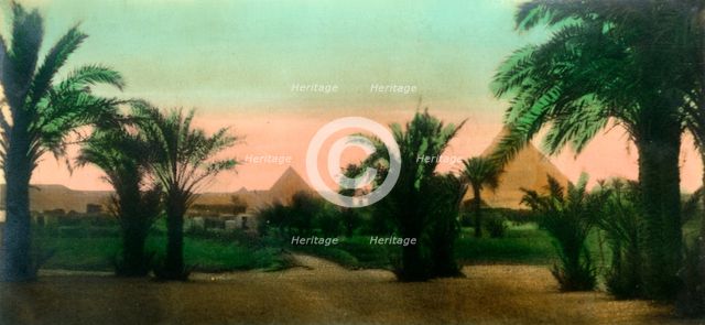 'Cairo: Village near the Gizeh Pyramids', c1918-c1939. Creator: Unknown.