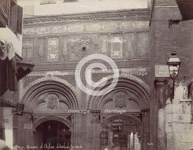 Caire. Mosquée el-Arhar, détails de la porte, 1870s. Creator: Felix Bonfils.