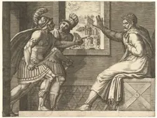 Caius Marius in Prison, two Cimbrian soldiers entering his cell, 1560-69. Creator: Giorgio Ghisi