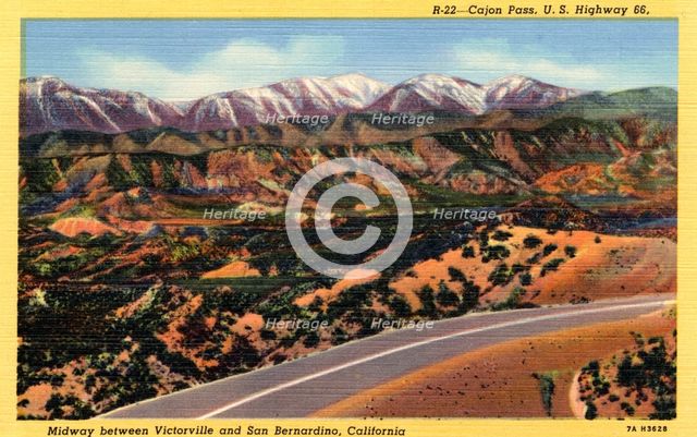 Cajon Pass, US Highway 66, midway between Victorville and San Bernardino, California, USA, 1937. Artist: Unknown