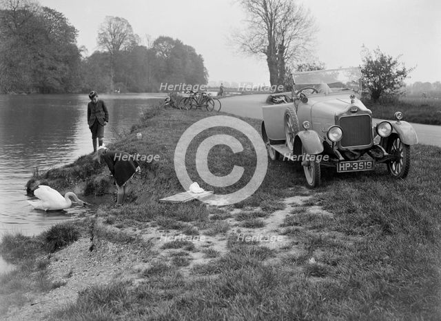 Calcott open tourer by the River Thames at Runnymede, c1922. Artist: Bill Brunell.