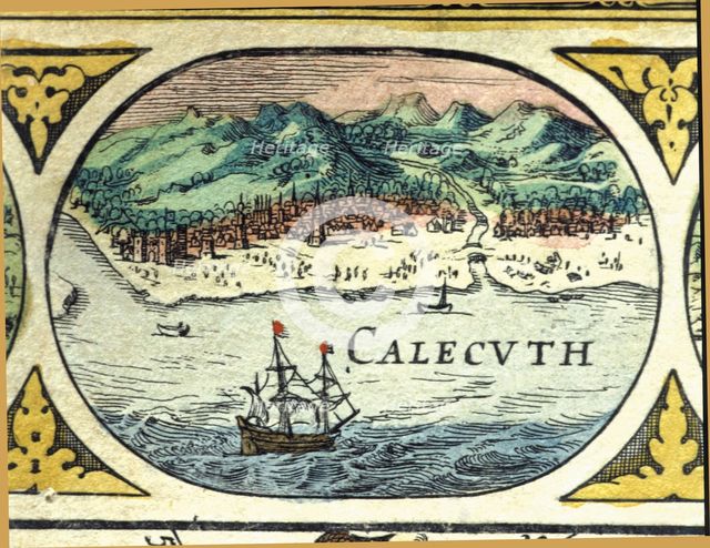 Calcutta, colored engraving from the book 'Le Theatre du monde' or 'Nouvel Atlas', 1645, created,…