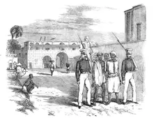 Calcutta Gate and Main Guard, Fort William: Native Prisoners under Escort, 1857. Creator: Unknown