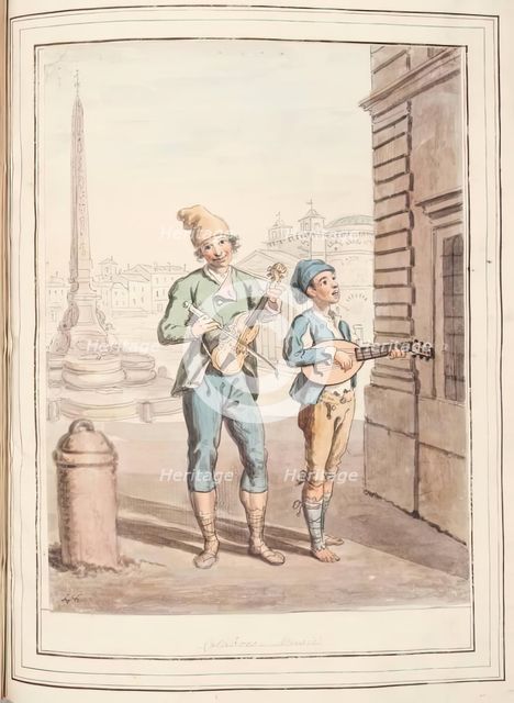Calabrese Music, leaf from 'A Collection of Dresses by David Allan Mostly from Nature', 1776. Creator: David Allan.