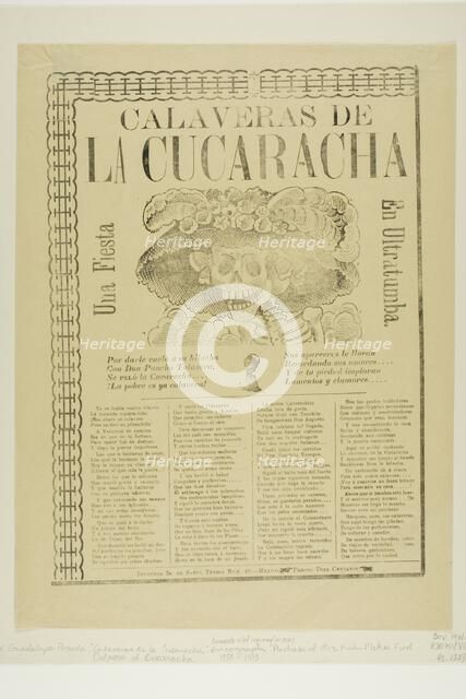 Calaveras of the Cucaracha: A Party in the Afterlife, n.d. Creator: José Guadalupe Posada.