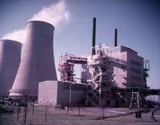 Calder Hall Atomic Power Station exterior, Cumberland, October 1956. Creator: Arthur Charles Kirby Ware