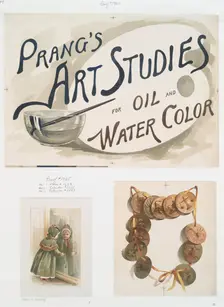 Calendar, Christmas card and poster with the words Prang's art studies for oil and..., c1865 - 1899 Creator: Louis Prang
