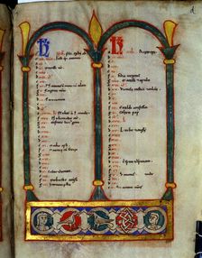 Calendar decorated with motifs of birds and humans heads in different colors, miniature in the S…