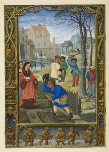 Calendar scene for March: gardening and felling trees, 1520-1530. Creator: Unknown