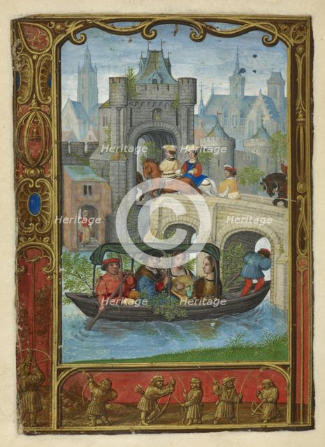 Calendar scene for May: Boating party, 1520-1530.  Creator: Workshop of Simon Bening.
