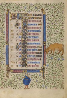 Calendar Page for April: Picking Flowers: Taurus; Book of Hours, about 1410. Creator: Unknown