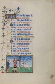 Calendar Page for December: Slaughtering a Pig: Capricorn; Book of Hours, about 1450-1455. Creator: Master of the Lee Hours