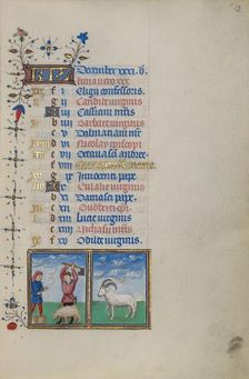 Calendar Page for December: Slaughtering a Pig: Capricorn; Book of Hours, about 1450-1455. Creator: Master of the Lee Hours